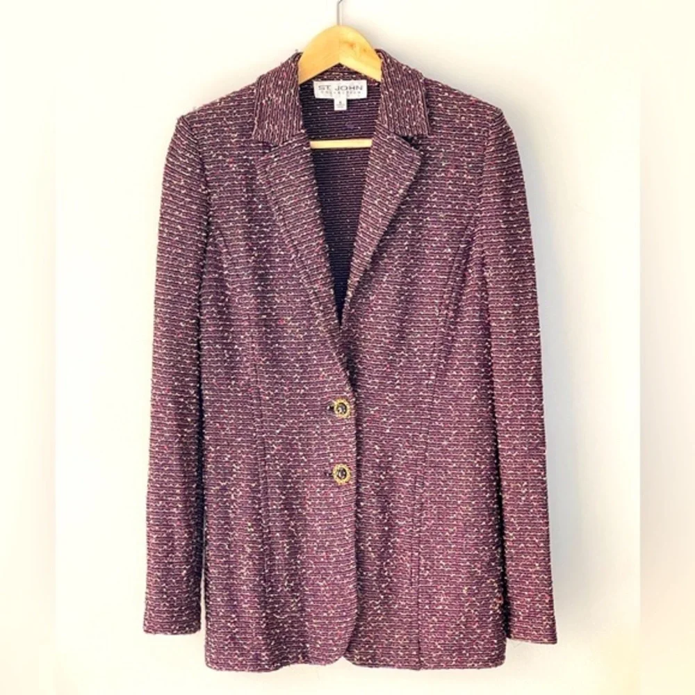 St. John Collection Tweed Blazer Jacket Texture Knit Multicolor - Picture 1 of 11